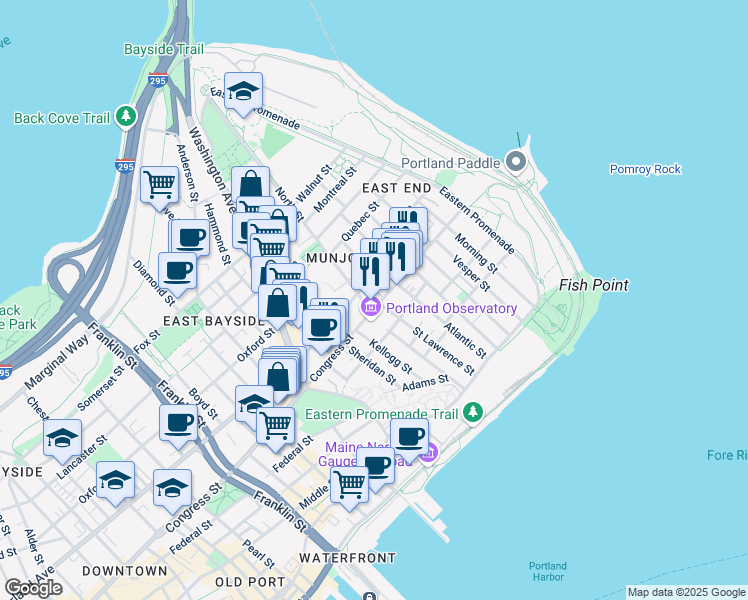 map of restaurants, bars, coffee shops, grocery stores, and more near in Portland