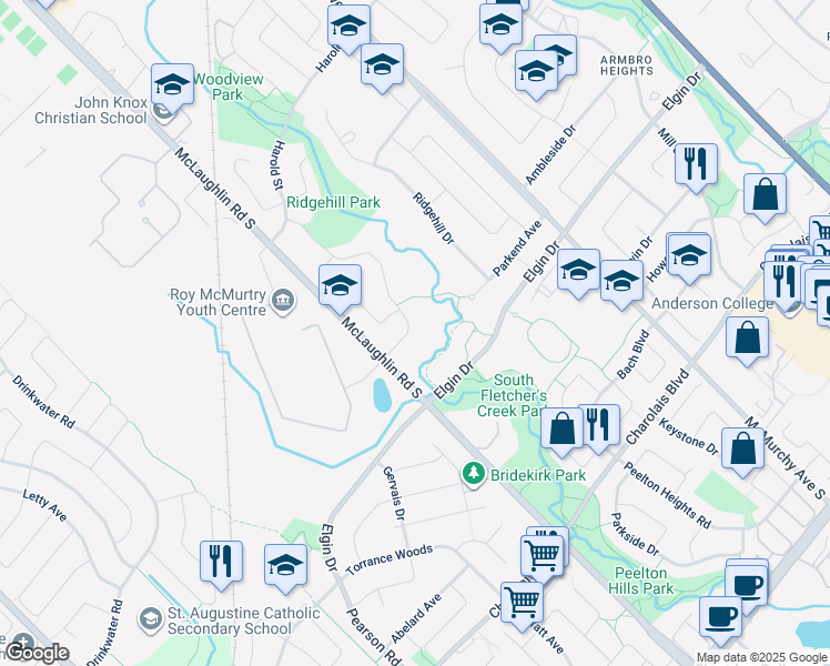 map of restaurants, bars, coffee shops, grocery stores, and more near 77 Curtis Drive in Brampton