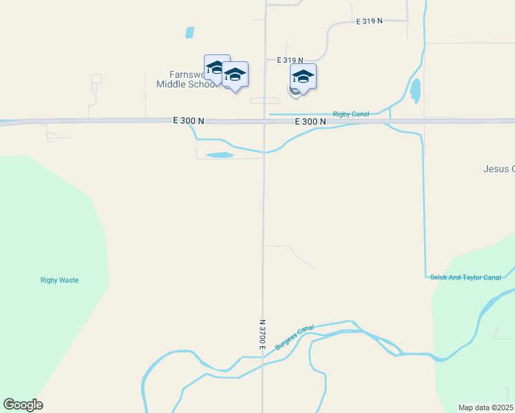 map of restaurants, bars, coffee shops, grocery stores, and more near 275 North 3700 East in Rigby