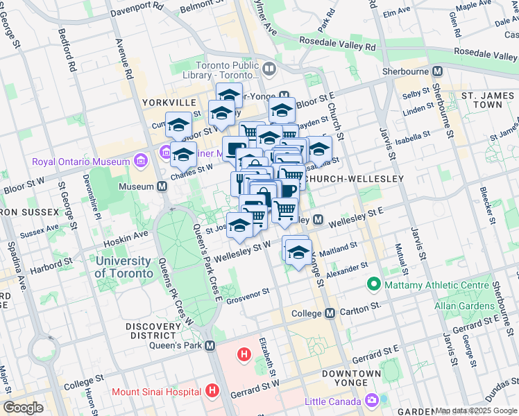 map of restaurants, bars, coffee shops, grocery stores, and more near in Toronto