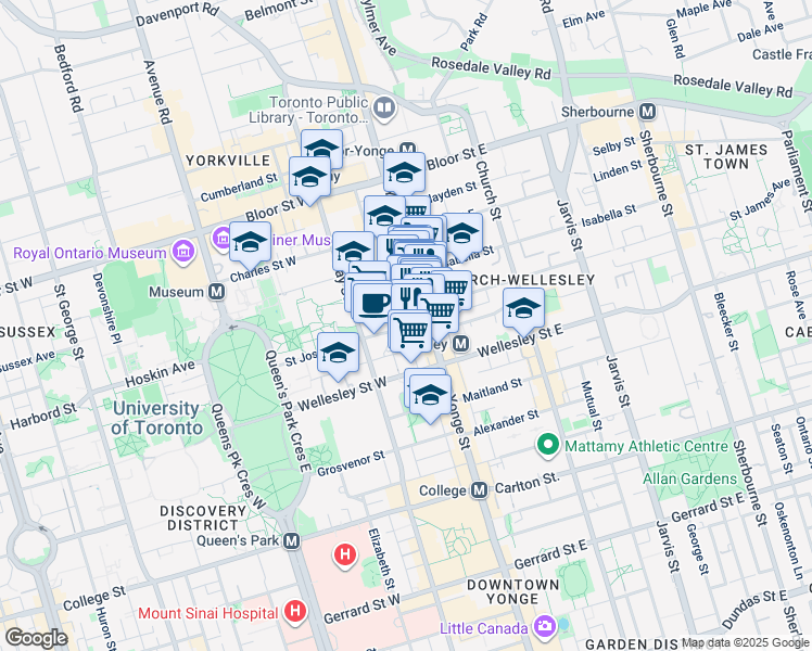 map of restaurants, bars, coffee shops, grocery stores, and more near 17 Saint Nicholas Street in Toronto