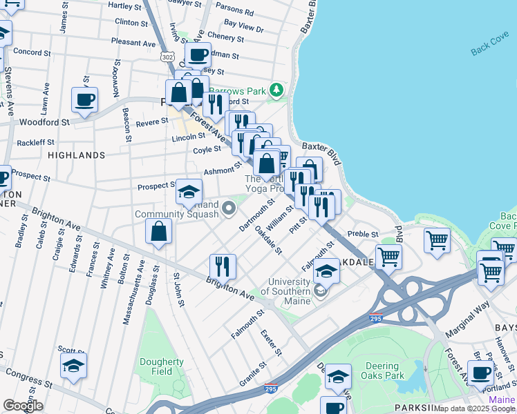 map of restaurants, bars, coffee shops, grocery stores, and more near 10 Freeman Street in Portland