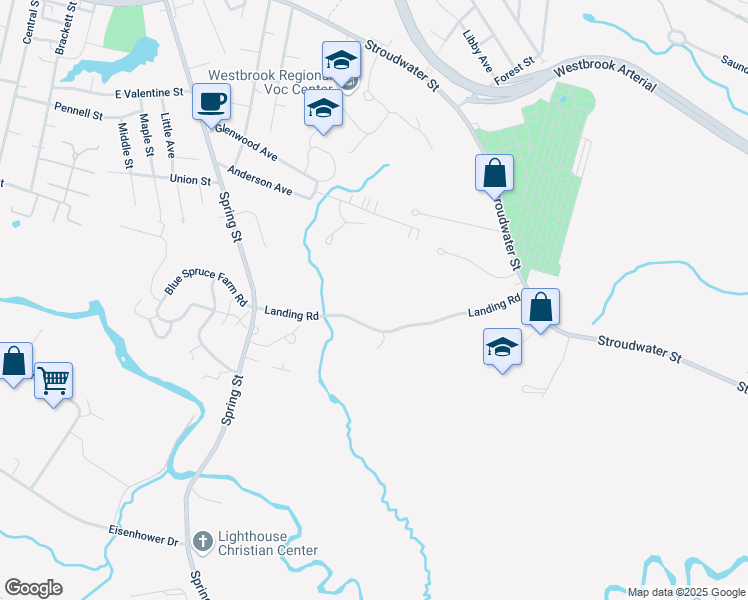 map of restaurants, bars, coffee shops, grocery stores, and more near 116 Landing Road in Westbrook