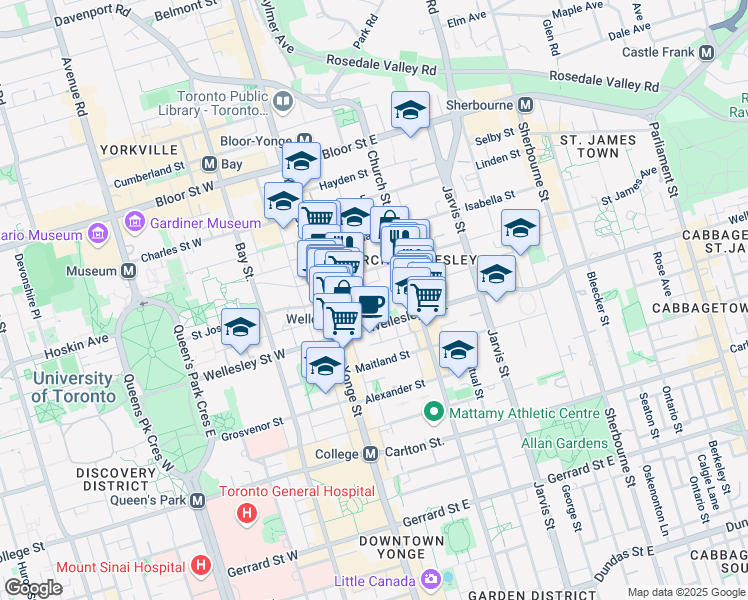 map of restaurants, bars, coffee shops, grocery stores, and more near in Toronto