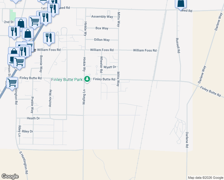 map of restaurants, bars, coffee shops, grocery stores, and more near 16673 Apache Tears Court in La Pine