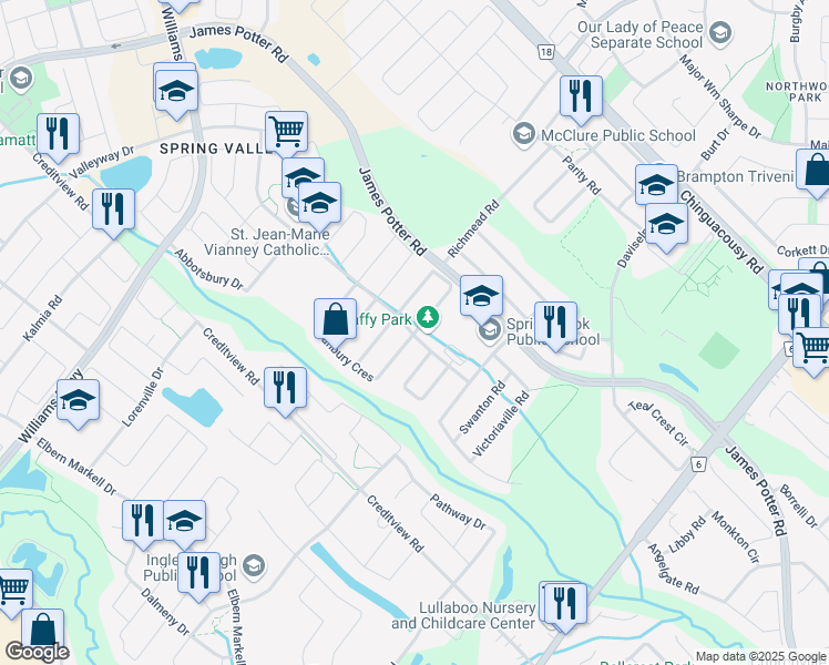 map of restaurants, bars, coffee shops, grocery stores, and more near 59 Lisson Crescent in Brampton