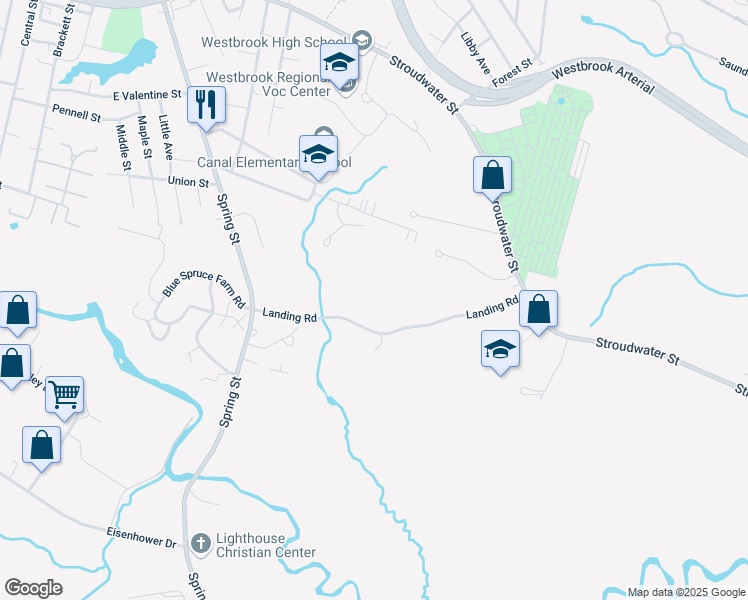 map of restaurants, bars, coffee shops, grocery stores, and more near 116 Landing Road in Westbrook
