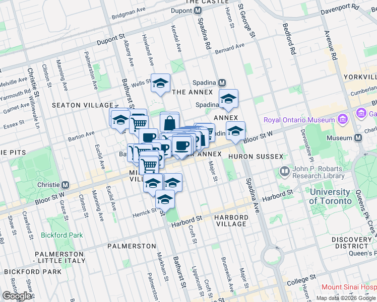 map of restaurants, bars, coffee shops, grocery stores, and more near 310 Brunswick Avenue in Toronto