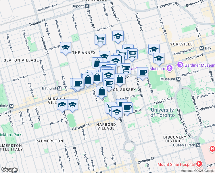 map of restaurants, bars, coffee shops, grocery stores, and more near in Toronto