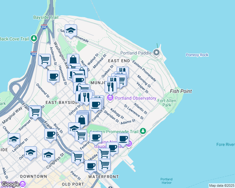 map of restaurants, bars, coffee shops, grocery stores, and more near in Portland