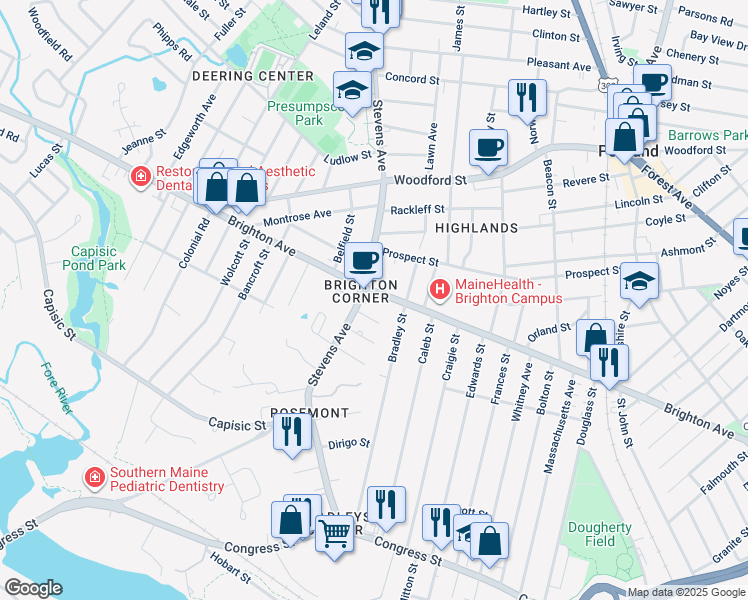 map of restaurants, bars, coffee shops, grocery stores, and more near in Portland