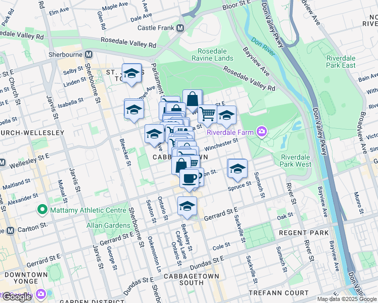 map of restaurants, bars, coffee shops, grocery stores, and more near in Toronto