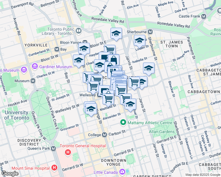 map of restaurants, bars, coffee shops, grocery stores, and more near in Toronto