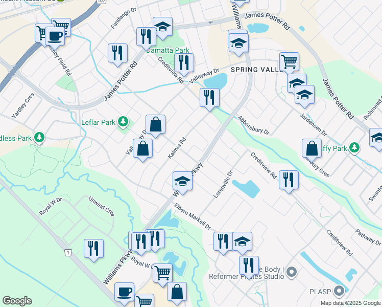 map of restaurants, bars, coffee shops, grocery stores, and more near in Brampton
