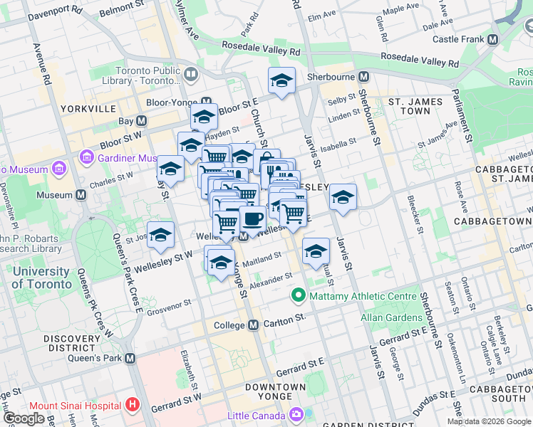 map of restaurants, bars, coffee shops, grocery stores, and more near 41 Dundonald Street in Toronto