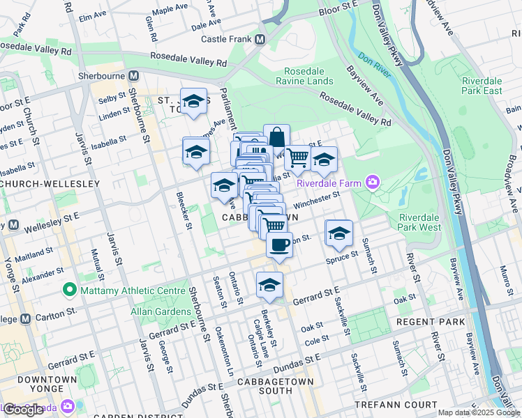 map of restaurants, bars, coffee shops, grocery stores, and more near in Toronto