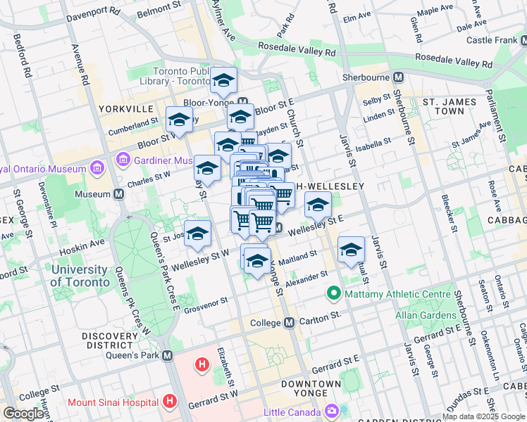 map of restaurants, bars, coffee shops, grocery stores, and more near in Toronto