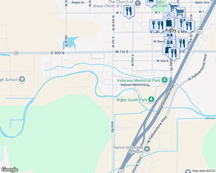 map of restaurants, bars, coffee shops, grocery stores, and more near 273 North 3900 East in Rigby