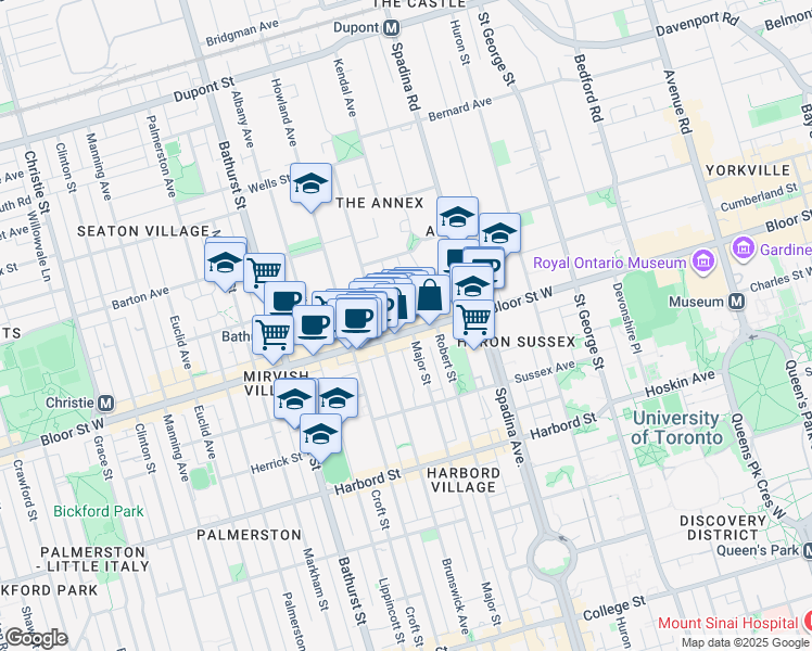 map of restaurants, bars, coffee shops, grocery stores, and more near 378 Bloor Street West in Toronto