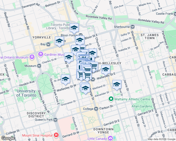map of restaurants, bars, coffee shops, grocery stores, and more near 3 Gloucester Street in Toronto