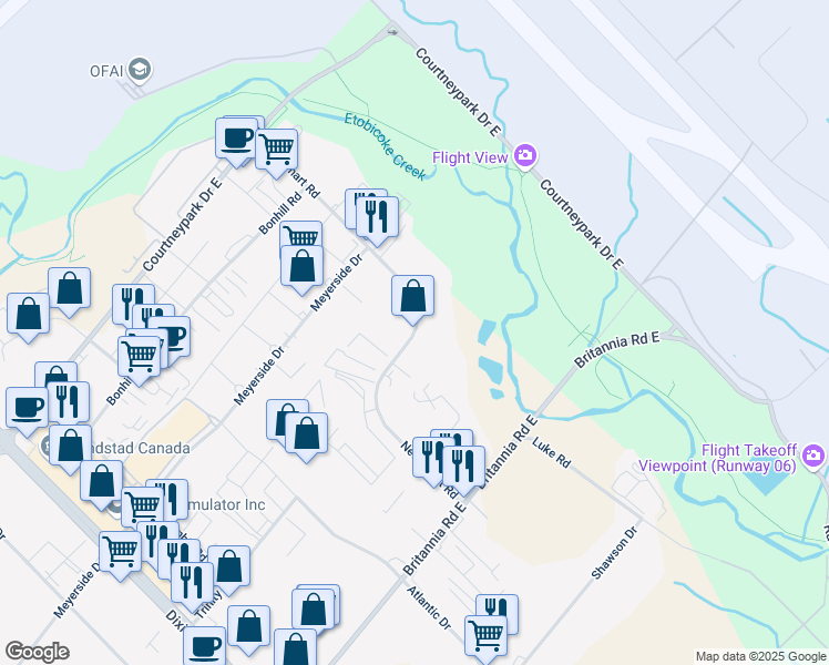 map of restaurants, bars, coffee shops, grocery stores, and more near 6227 Netherhart Road in Mississauga