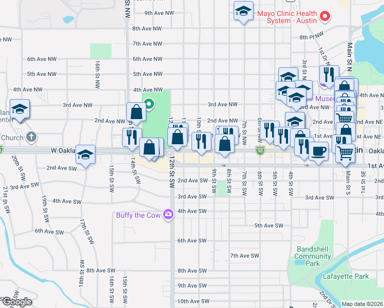 map of restaurants, bars, coffee shops, grocery stores, and more near 1105 West Oakland Avenue in Austin