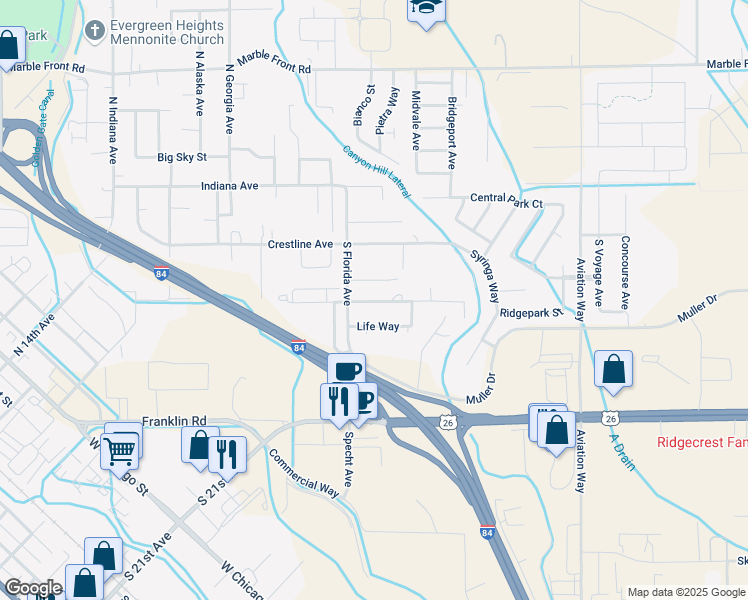 map of restaurants, bars, coffee shops, grocery stores, and more near 2911 Owyhee Lane in Caldwell
