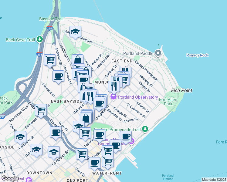 map of restaurants, bars, coffee shops, grocery stores, and more near in Portland