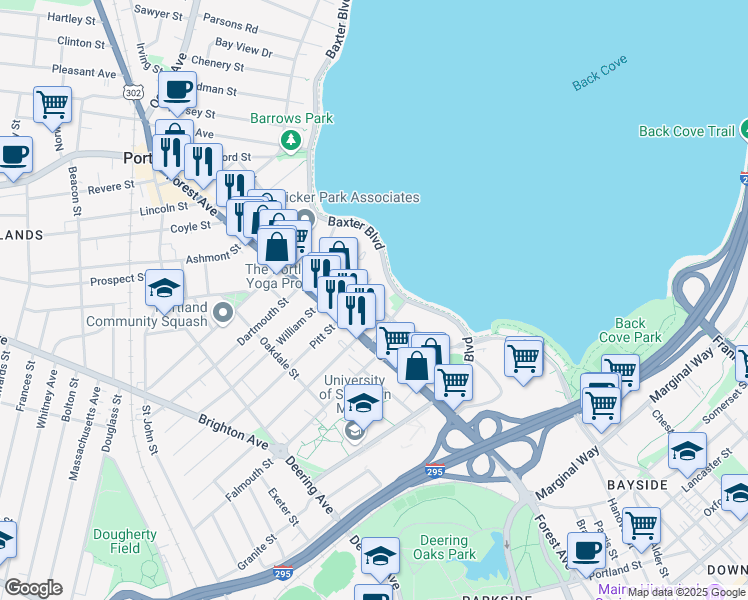 map of restaurants, bars, coffee shops, grocery stores, and more near 45 Forest Park in Portland