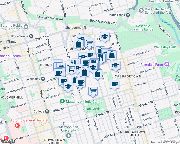map of restaurants, bars, coffee shops, grocery stores, and more near in Toronto