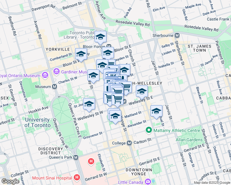 map of restaurants, bars, coffee shops, grocery stores, and more near 9 A Gloucester Street in Toronto