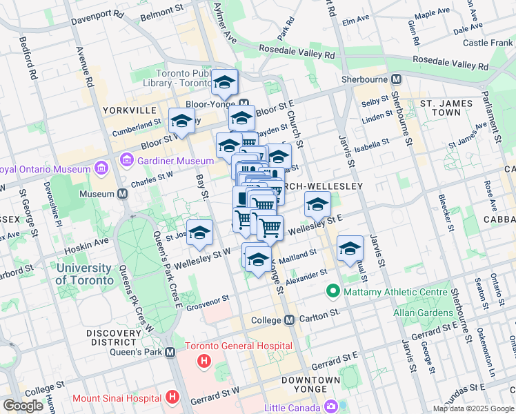 map of restaurants, bars, coffee shops, grocery stores, and more near in Toronto