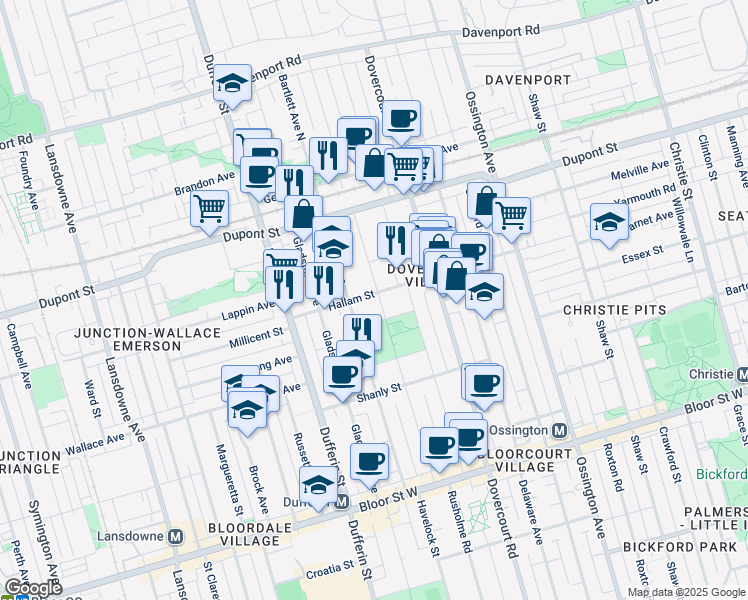 map of restaurants, bars, coffee shops, grocery stores, and more near in Toronto
