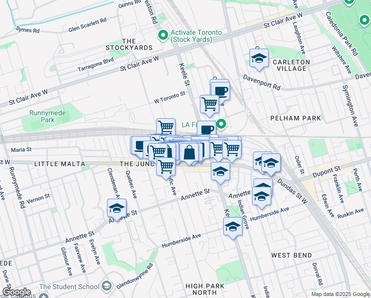 map of restaurants, bars, coffee shops, grocery stores, and more near in Toronto