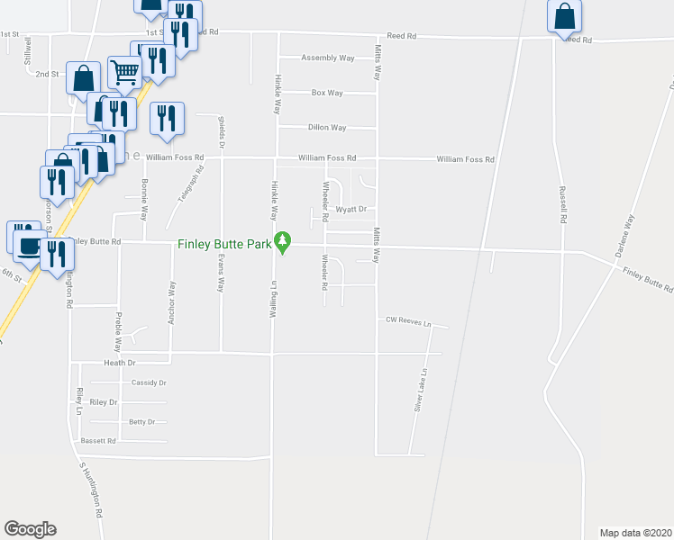 map of restaurants, bars, coffee shops, grocery stores, and more near 16673 Apache Tears Court in La Pine