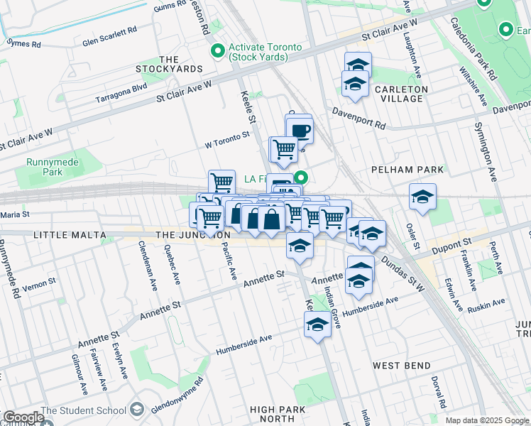 map of restaurants, bars, coffee shops, grocery stores, and more near in Toronto