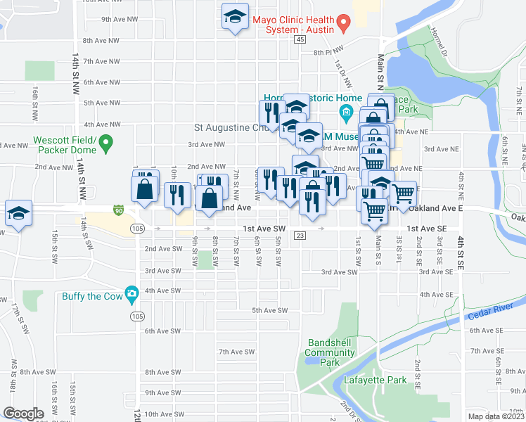 map of restaurants, bars, coffee shops, grocery stores, and more near 609 Oakland Avenue West in Austin