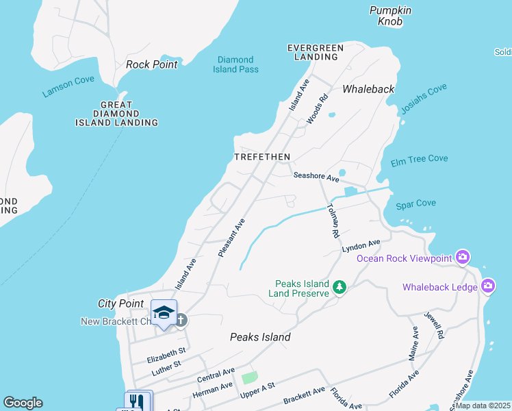 map of restaurants, bars, coffee shops, grocery stores, and more near 65 Sargent Road in Portland