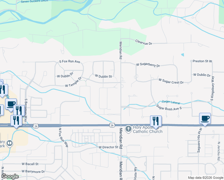 map of restaurants, bars, coffee shops, grocery stores, and more near 3337 West Bolton Court in Eagle