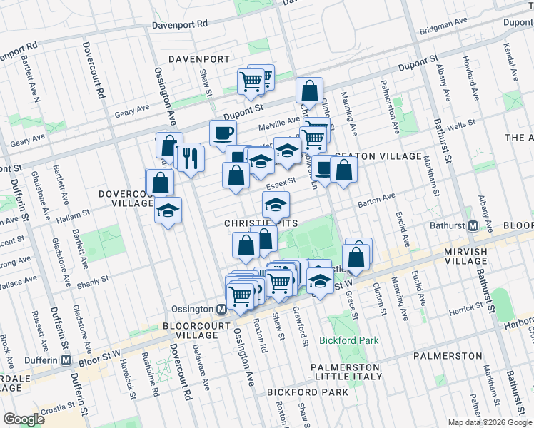 map of restaurants, bars, coffee shops, grocery stores, and more near 97 Pendrith Street in Toronto