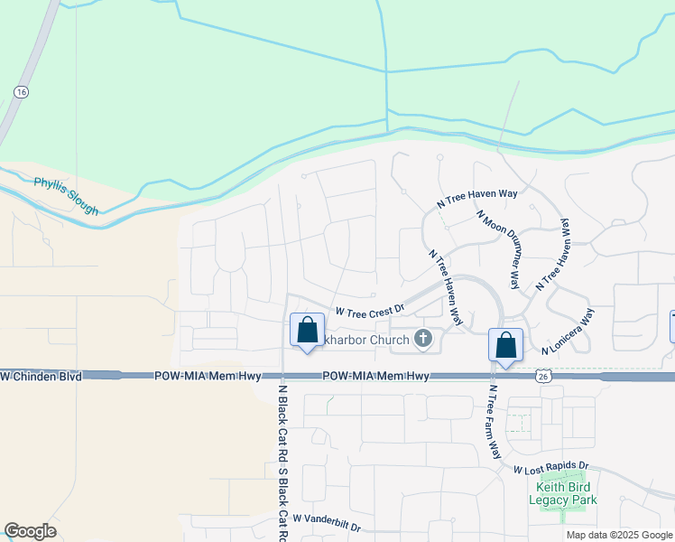 map of restaurants, bars, coffee shops, grocery stores, and more near 4593 West Greenspire Drive in Meridian