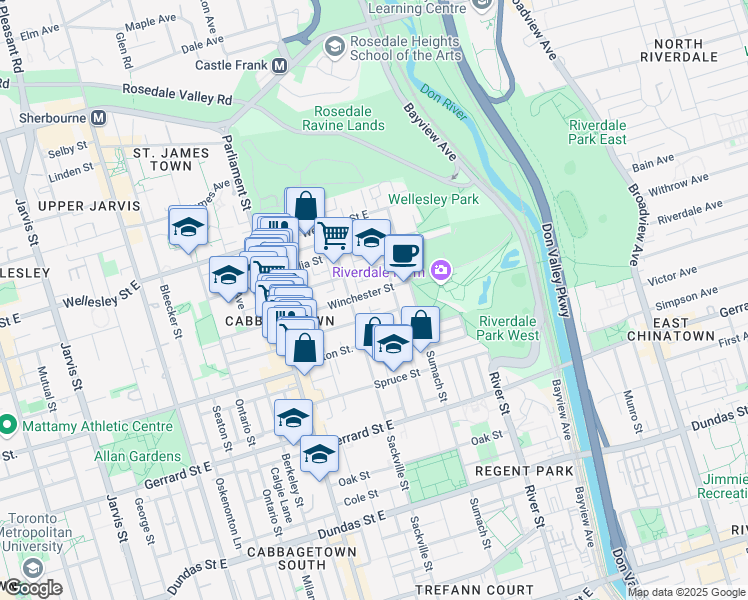 map of restaurants, bars, coffee shops, grocery stores, and more near in Toronto