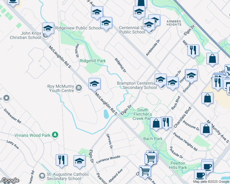 map of restaurants, bars, coffee shops, grocery stores, and more near 77 Curtis Drive in Brampton