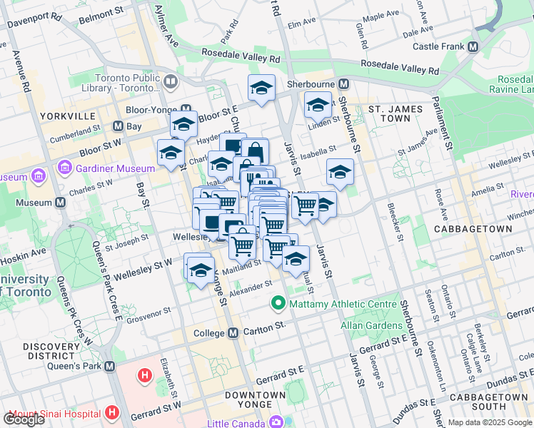map of restaurants, bars, coffee shops, grocery stores, and more near 519 Church Street in Toronto