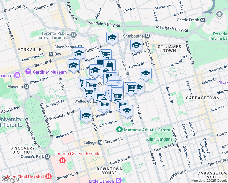 map of restaurants, bars, coffee shops, grocery stores, and more near 519 Church Street in Toronto