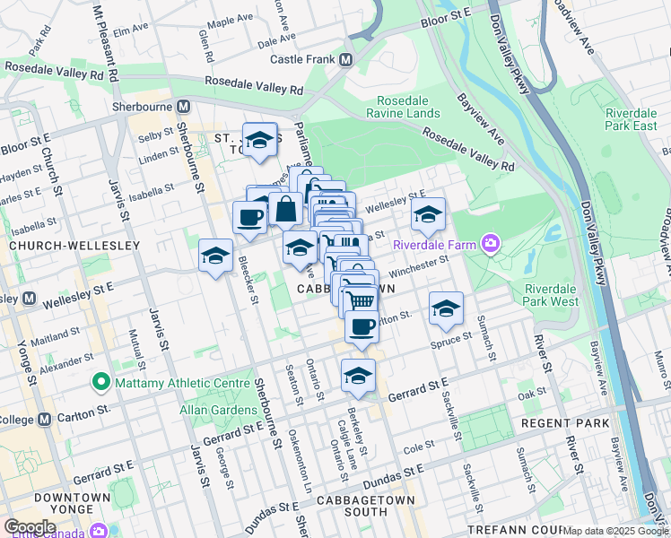 map of restaurants, bars, coffee shops, grocery stores, and more near in Toronto
