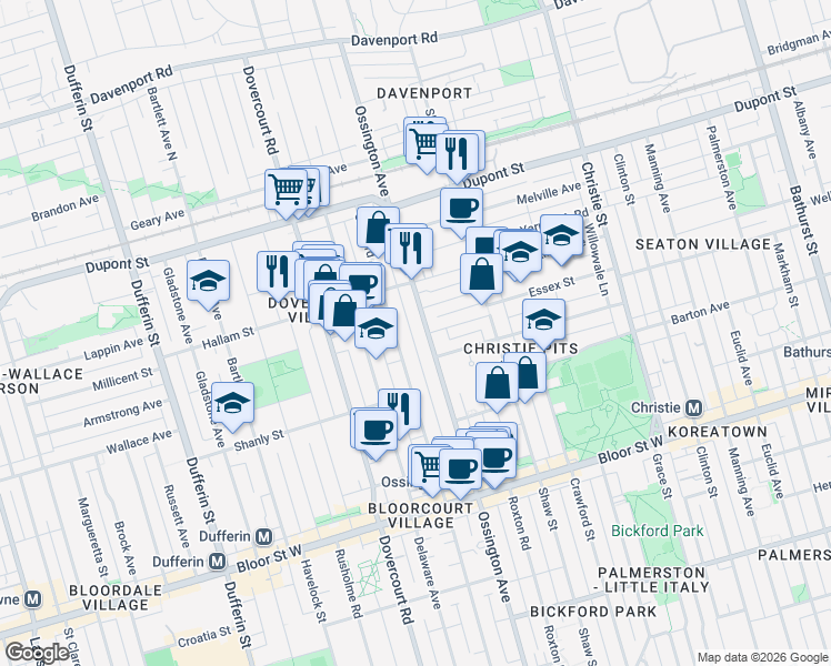 map of restaurants, bars, coffee shops, grocery stores, and more near 918 Via Pasquino Lane in Toronto