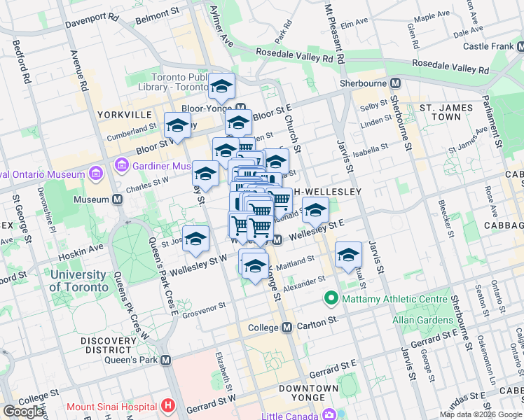 map of restaurants, bars, coffee shops, grocery stores, and more near in Toronto
