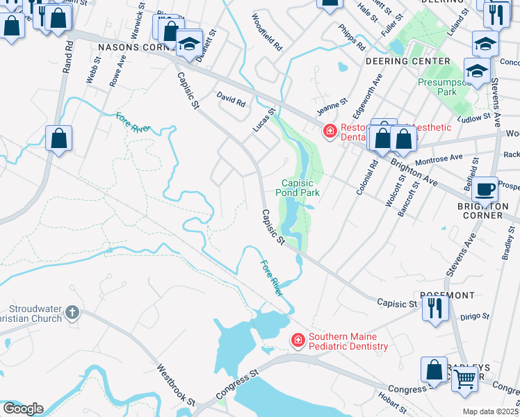 map of restaurants, bars, coffee shops, grocery stores, and more near 294 Capisic Street in Portland