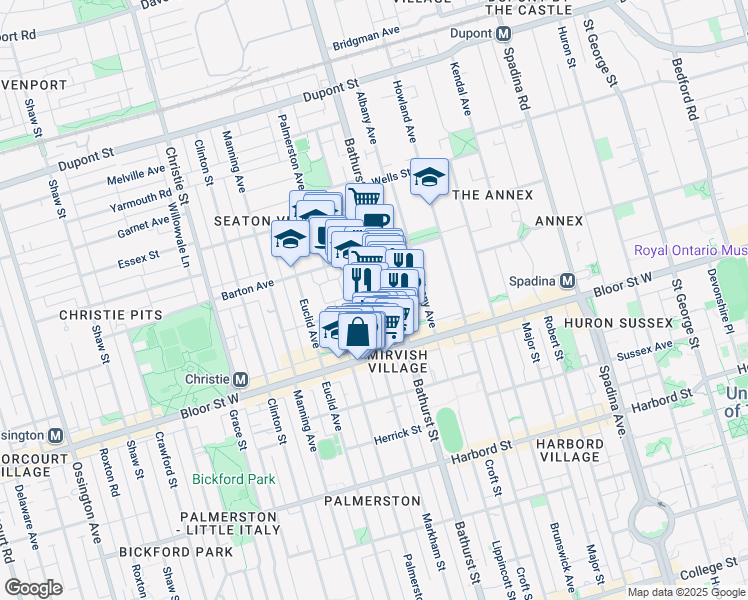 map of restaurants, bars, coffee shops, grocery stores, and more near 10 London Street in Toronto